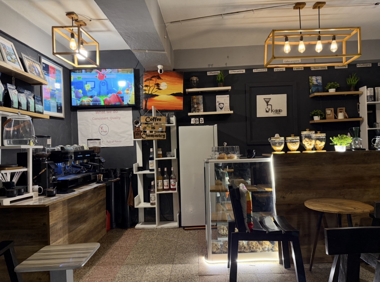 The espresso training bar mid-session