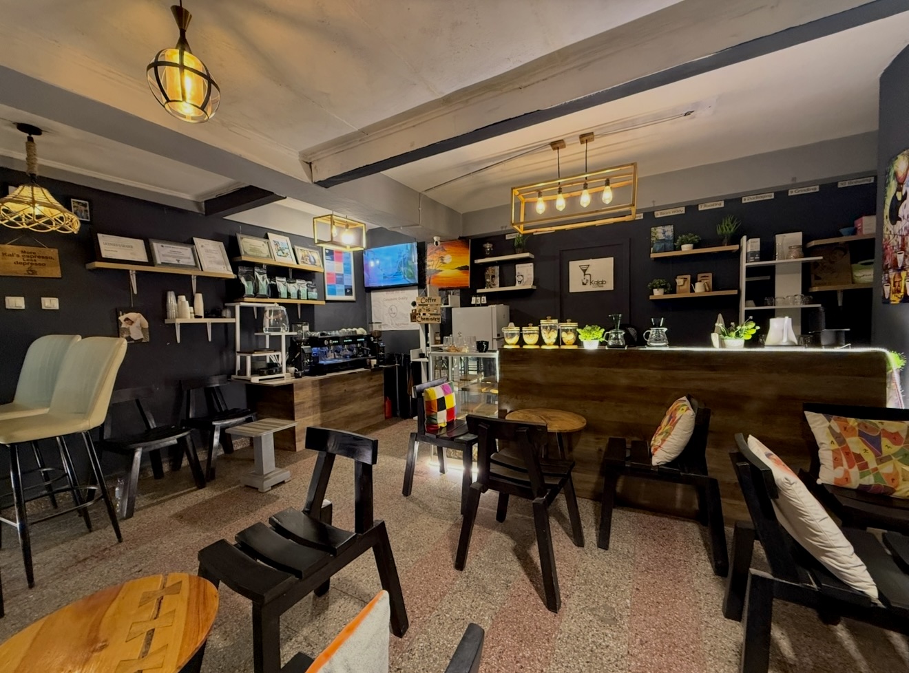 Inside the Kalab Coffee shop — the bar and seating